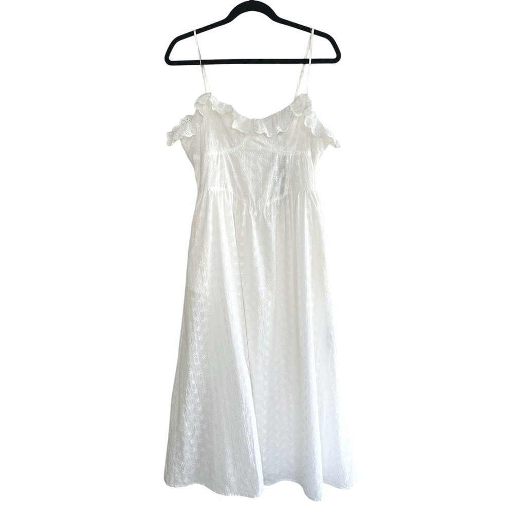 Lulus Lovely Weather White Eyelet Midi Dress L Bustier Embroidered Sundress NWT - Picture 5 of 16
